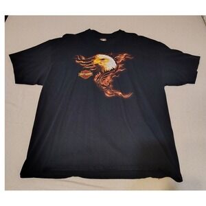 Harley Davidson Mens Black Eagle Flame T Shirt Mile High Denver Colorado‎ Y2K JJ